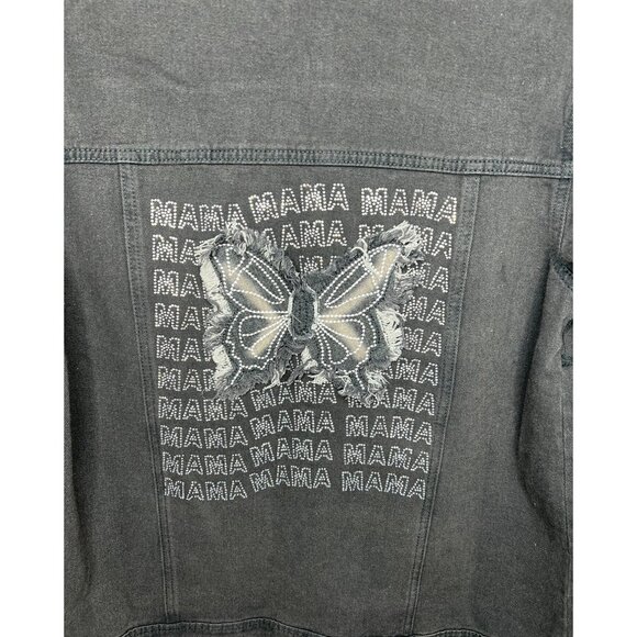 Emmas Expressions "Mama" Embroidered Black Denim Jacket With Butterfly Medium - Picture 7 of 13
